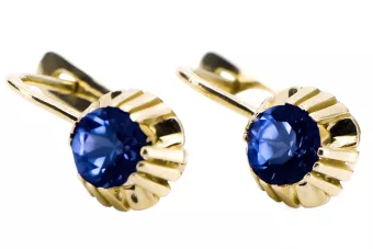 Pendientes Zafiro Oro amarillo de 14 quilates Artesanía vintage vec027y